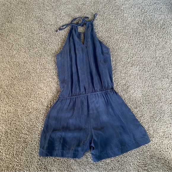 NWT Anthropologie Elevenses Westward Cupro Halter Neck Blue Romper Sz 0 - Picture 4 of 6